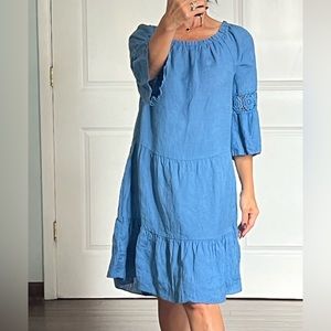 Terzo Millenio 100% linen blue tiered mini dress size S